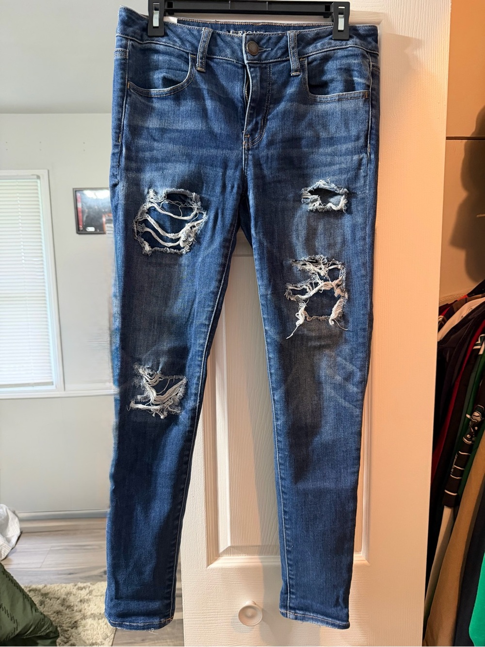 Dark Blue Distressed Women's American Eagle Jeans